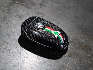 Alfa Romeo Giulia Key Fob Cover  - Carbon Fiber - Black w/ QV Logo